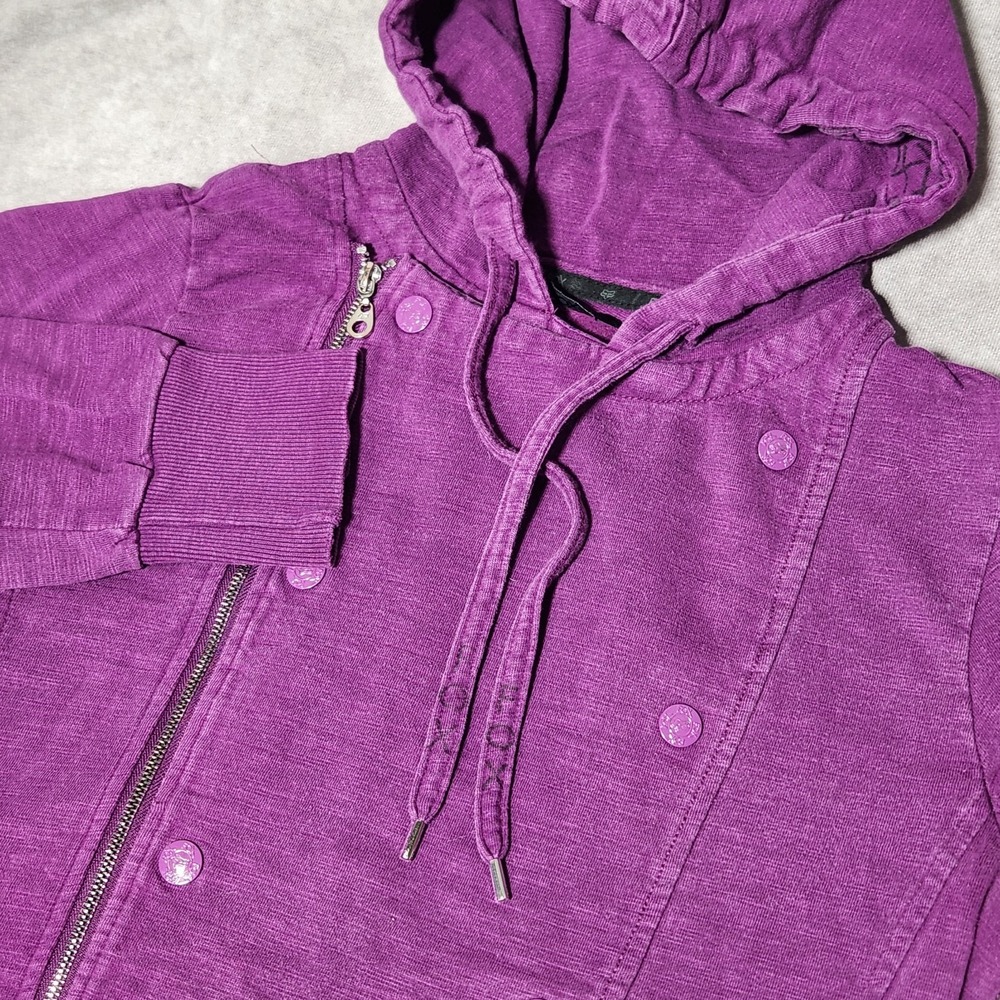 women's FOX Racing side Full-Zip snaps Hoodie Sweatshirt jacket Purple logo XL